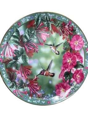 The Bradford Exchange Pink & Green Hummingbird Floral Plate